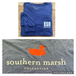 Southern Marsh Men’s XL Slate Blue 100% Cotton Long Sleeve‎ Graphic Pocket Tee